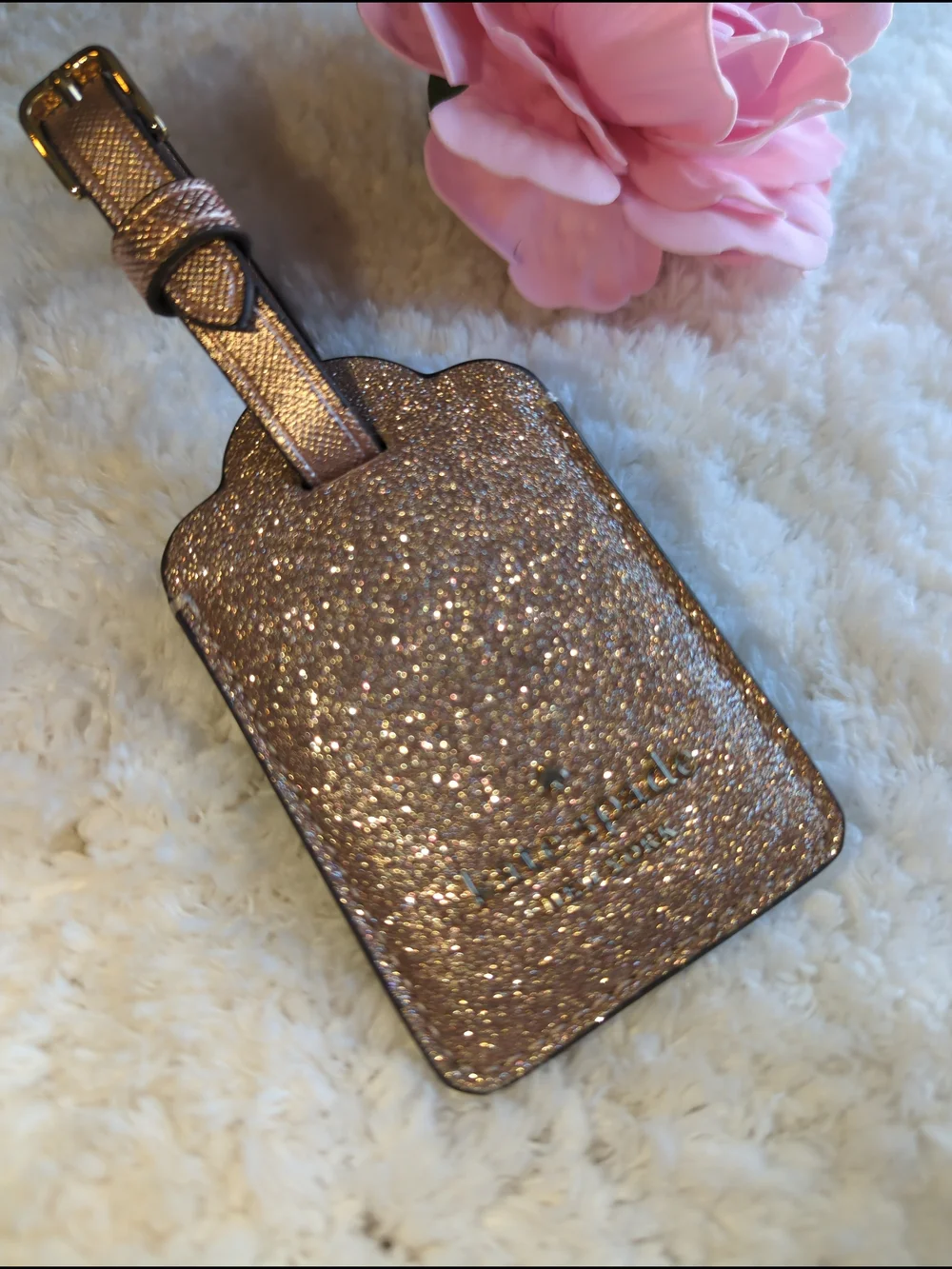 Kate Spade Glitter Luggage Tag - Rose Gold Rare Sparkling Collectable